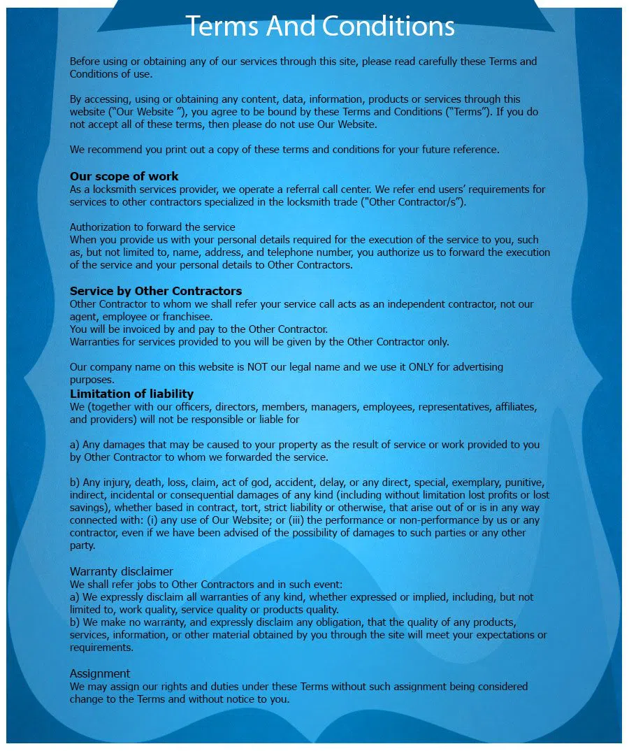 Fort Worth Galaxy Locksmith, Fort Worth, TX 972-810-6781 - TermsAndConditions